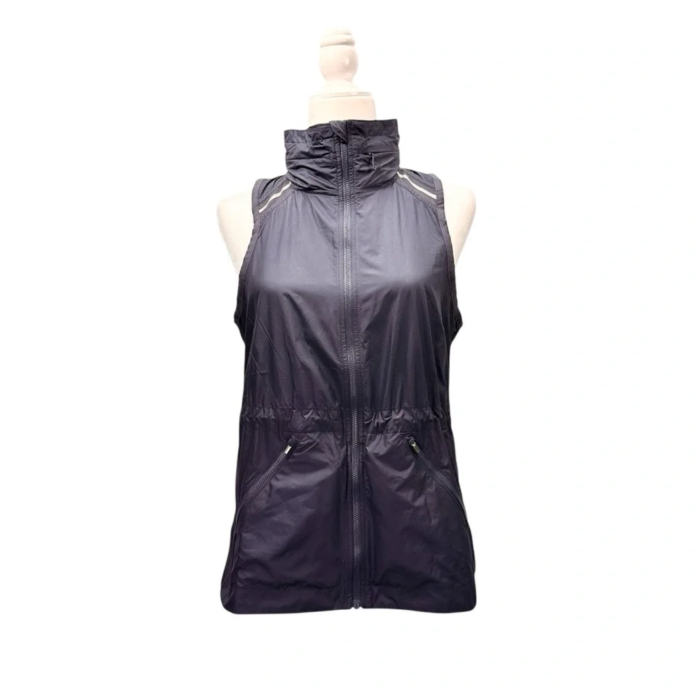 Athleta Performance Running Vest, Reflective Racerback Navy Blue with Hood, S